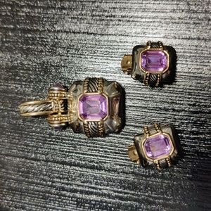 ✨ Vintage | Amethyst glass pendant and earrings set